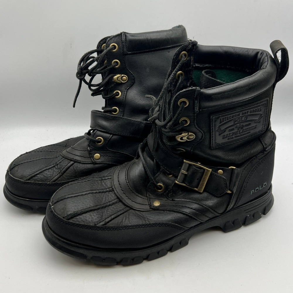 Vintage Polo Ralph Lauren Ranger Black Leather Duck Toe Combat Boots Mens 9.5D